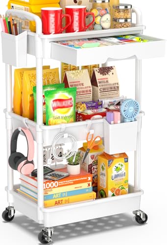 Minimalist SUNALLY 3 Tier Rolling Cart with Drawer, Set