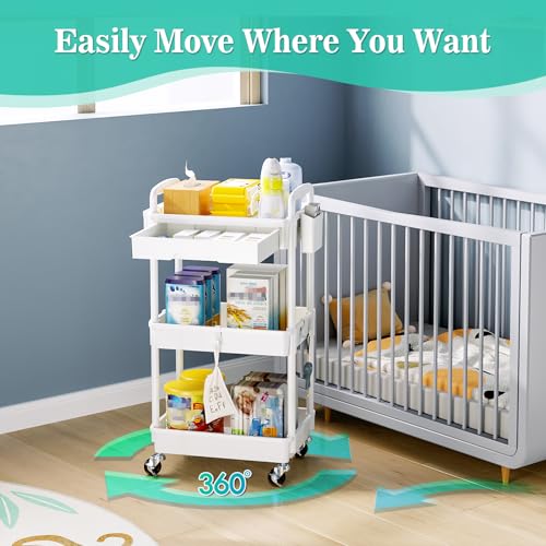 Minimalist SUNALLY 3 Tier Rolling Cart with Drawer, Set