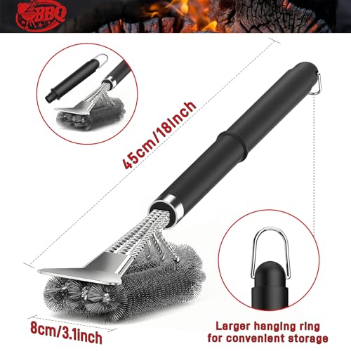 luxury TNTOR Grill Brush with Scraper, 18" Adjustable for Daily Use